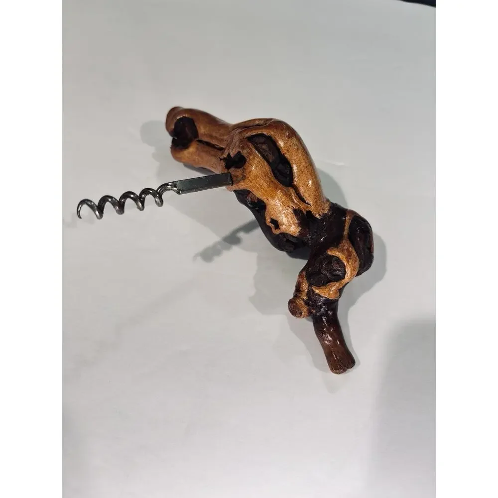 Vintage Handcrafted Grapevine Burl Wood Stationary Corkscrew Wine Opener